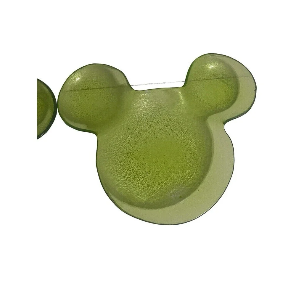 Disney Green Glass Mickey Mouse Serving Plate Set Of 4